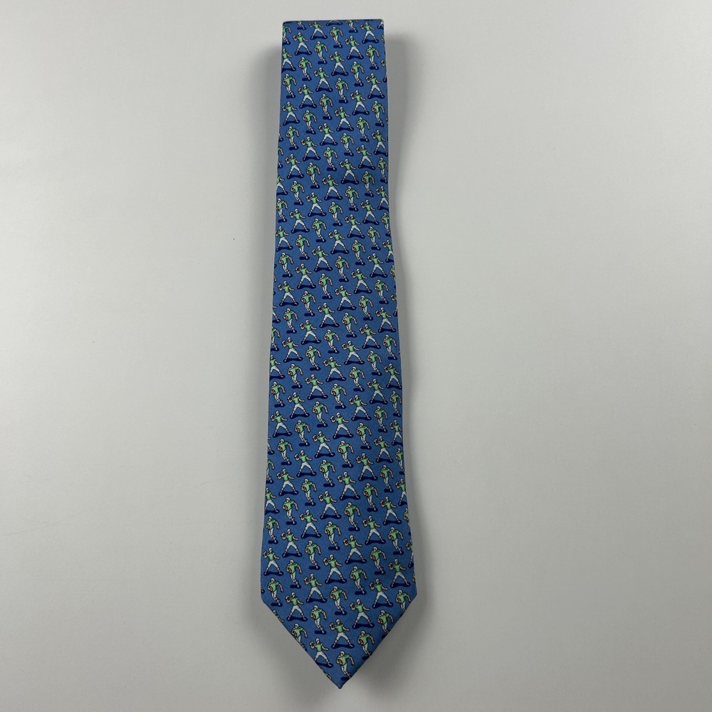Vineyard Vines Blue Football Player Sports Motif 100% Silk Tie USA